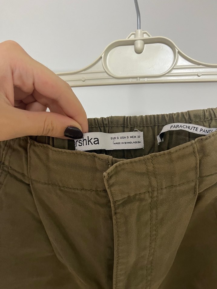 Kemerli Haki Kadın paraşüt Pantolon - Görsel 2