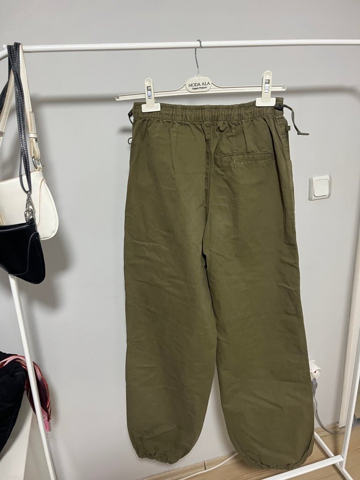 Kemerli Haki Kadın paraşüt Pantolon - Görsel 3