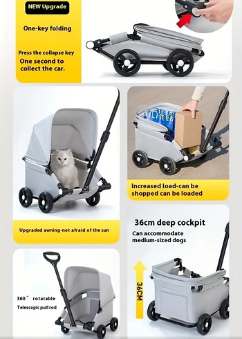 Pembe köpek kedi arabası arabası - Görsel 3