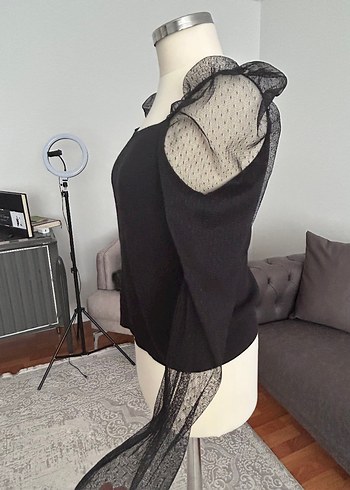 universal Beden Fırfırlı Siyah Gotik Kolsuz Bluz