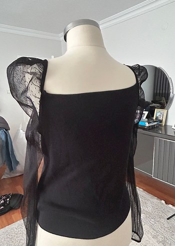 universal Beden siyah Renk Fırfırlı Siyah Gotik Kolsuz Bluz