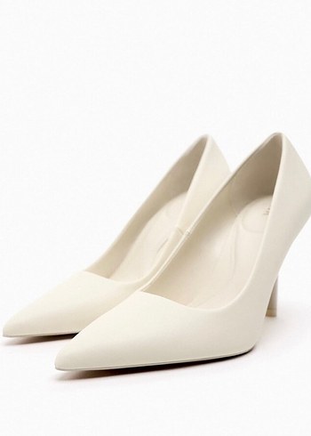 37 Beden beyaz Renk Zara Beyaz Deri Stiletto Topuklu Kadın Ayakkabı