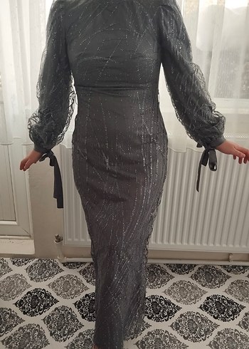 Yılan Desenli Uzun Gri Gotik Elbise