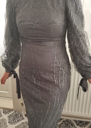 Abiye Yılan Desenli Uzun Gri Gotik Elbise