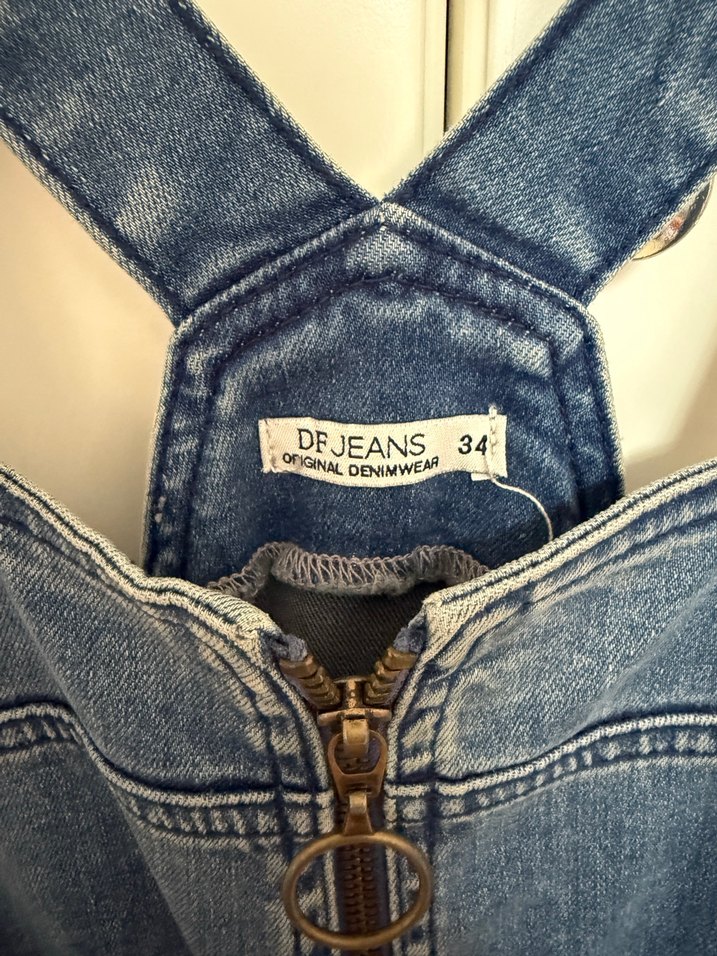 Fermuarlı Mavi Denim Salopet - Görsel 2