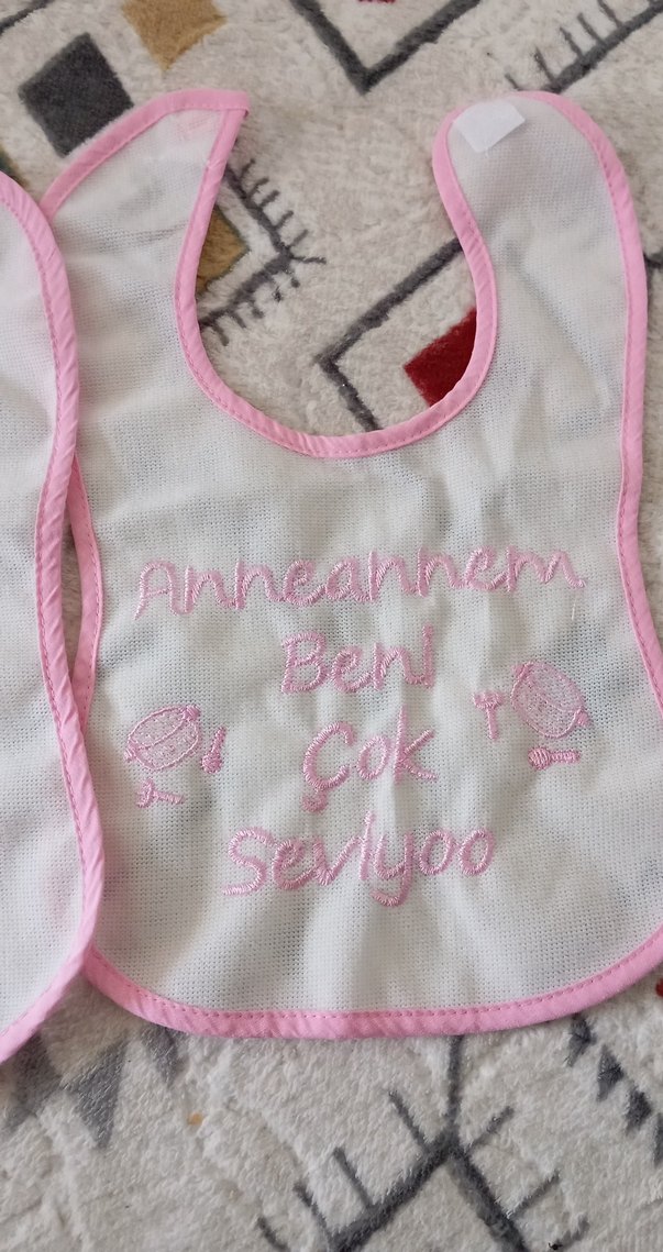 Nakışlı Pembe Bebek Önlüğü Seti - Görsel 3