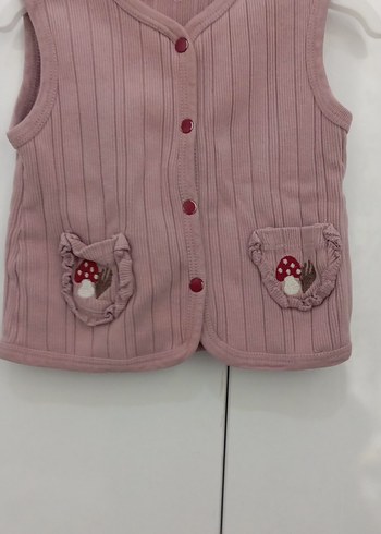 Düğmeli Pembe Kız Çocuk Triko Yelek - Görsel 2