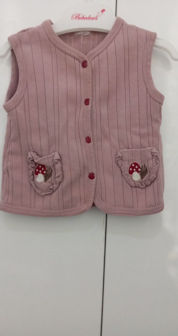 Düğmeli Pembe Kız Çocuk Triko Yelek - Görsel 2