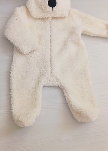 6 Ay Beden Bebek Erkek Beyaz Peluş Tulum