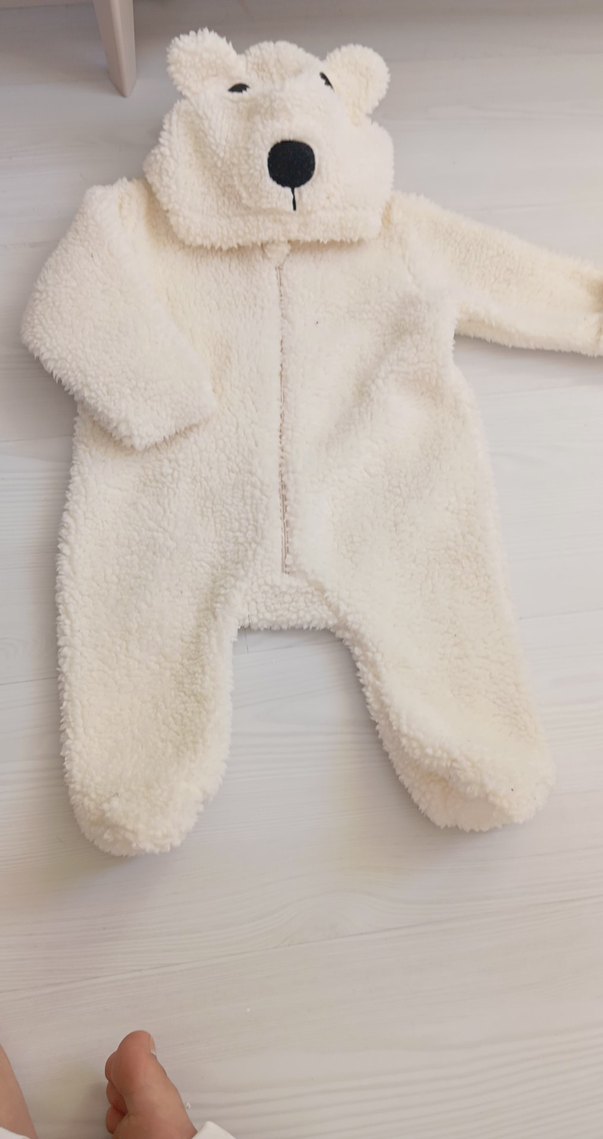 Bebek Erkek Beyaz Peluş Tulum - Görsel 3