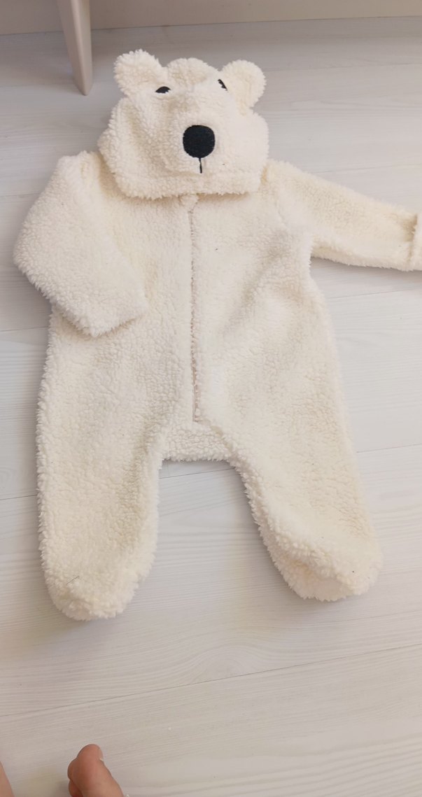 Bebek Erkek Beyaz Peluş Tulum - Görsel 2