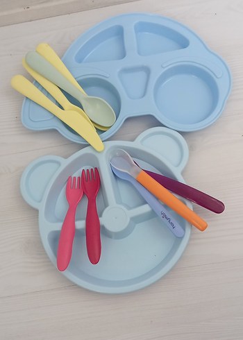  Beden Çocuklar için Pastel Renkli Tabak, Çatal ve Bıçak Seti