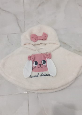 Kız Çocuk Beyaz Kapüşonlu Poncho - Görsel 2