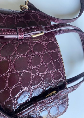 Mango Bordo Deri Yılan Desenli Kadın Çanta
