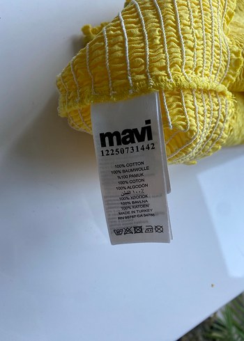 Mavi Sarı Kısa Kollu Örme Pamuk Bluz