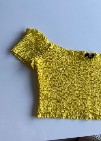 m Beden sarı Renk Sarı Kısa Kollu Örme Pamuk Bluz