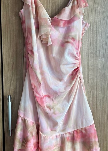 Pembe Midi Bohem Fırfırlı Elbise - Görsel 6