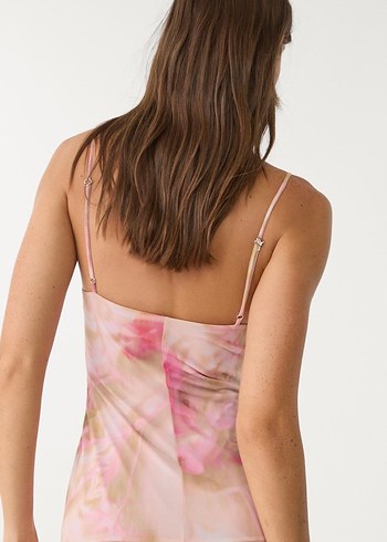 Pembe Midi Bohem Fırfırlı Elbise - Görsel 4