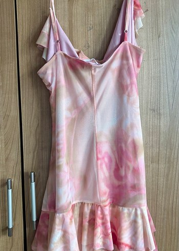 Pembe Midi Bohem Fırfırlı Elbise - Görsel 5