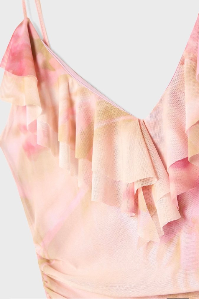 Pembe Midi Bohem Fırfırlı Elbise - Görsel 3