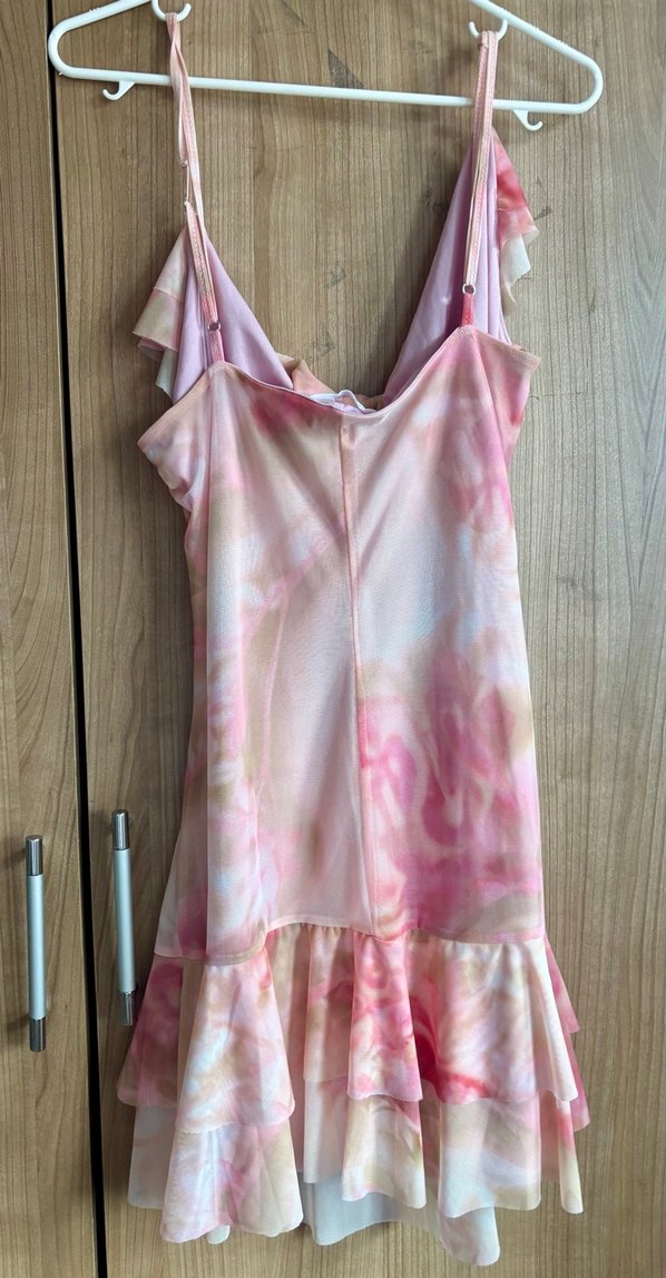 Pembe Midi Bohem Fırfırlı Elbise - Görsel 5