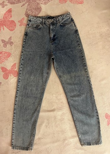 Mom fit kadın denim yüksek bel pantolon mavi