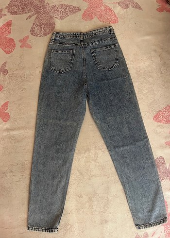 36 Beden Mom fit kadın denim yüksek bel pantolon mavi