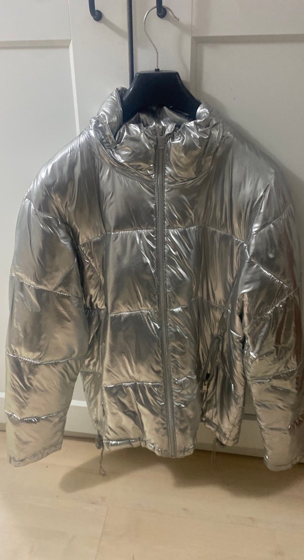 Gri Parlak Metalik Kadın Kışlık Ceket - Görsel 2