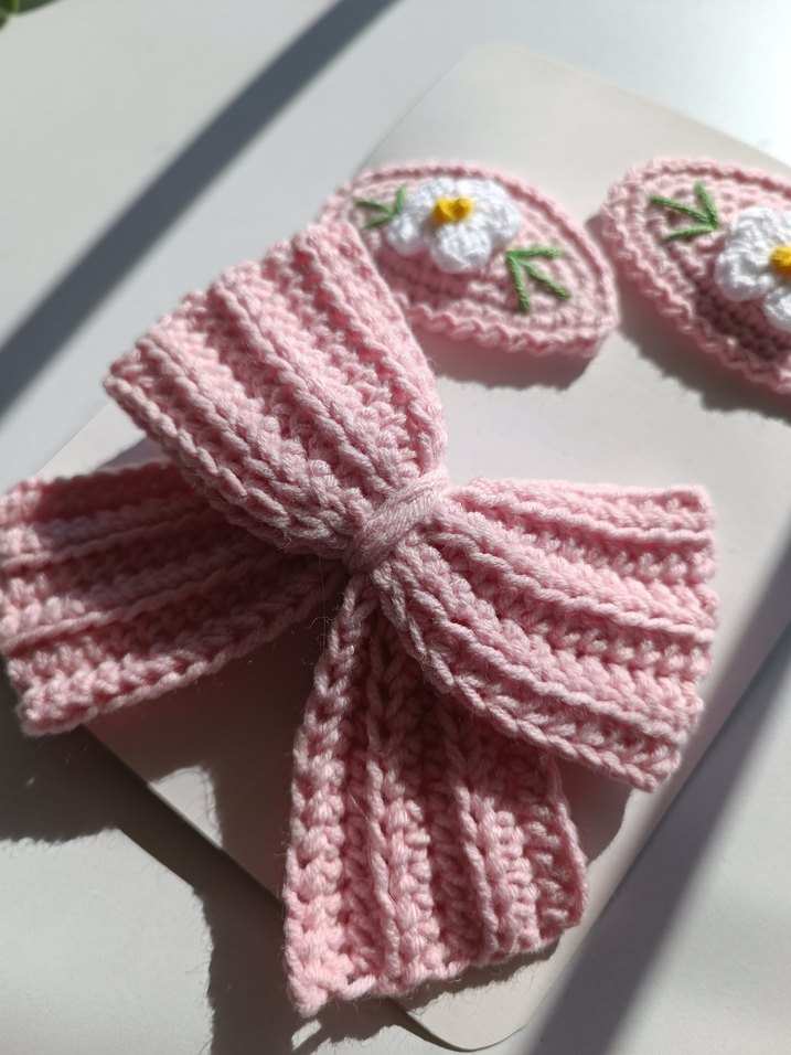 papatyalı pembe örgü toka seti - Görsel 3