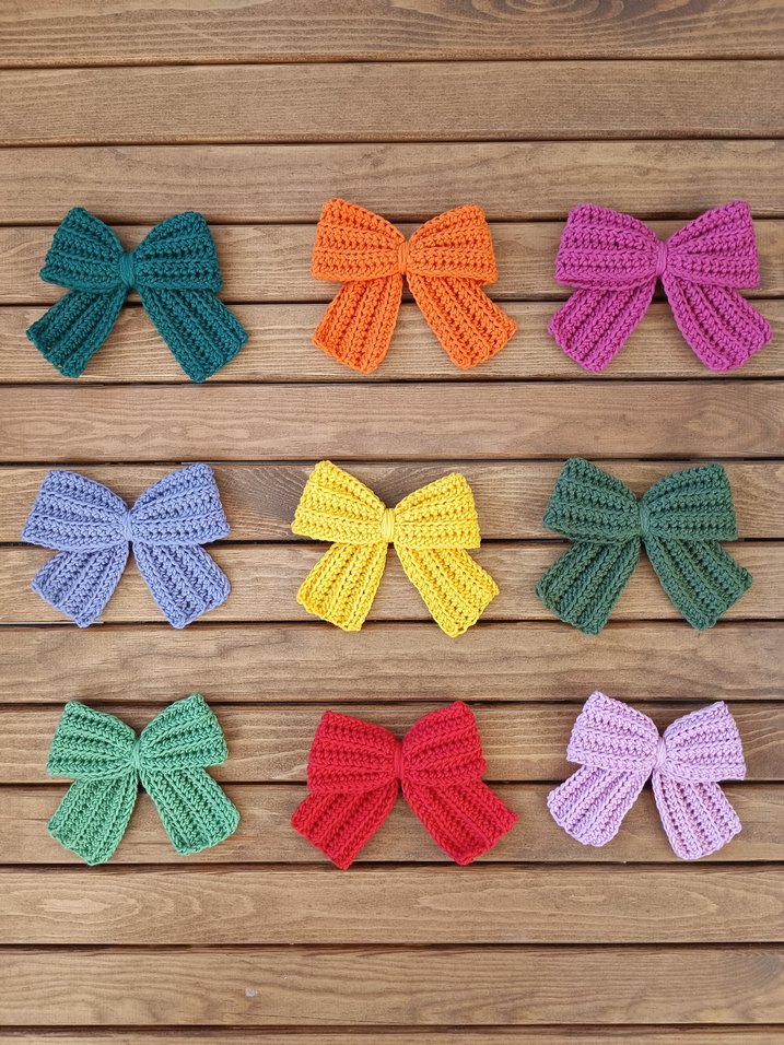 Renkli Örgü Fiyonk Saç Tokaları - Görsel 2