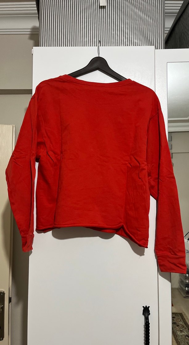 Kırmızı Uzun Kollu Salaş Sweatshirt - Görsel 3