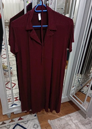 Bordo V Yaka Kısa Kollu Hamile Elbisesi - Görsel 4