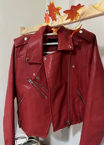 Kırmızı Deri Biker Ceket - Görsel 6
