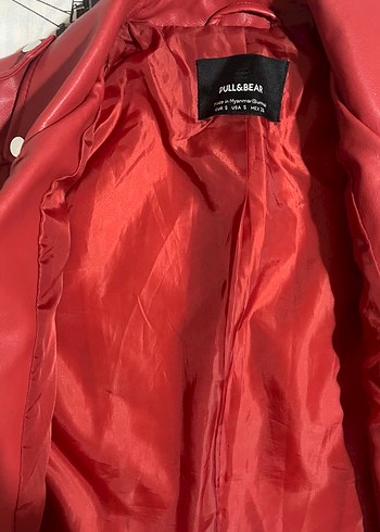 Kırmızı Deri Biker Ceket - Görsel 4