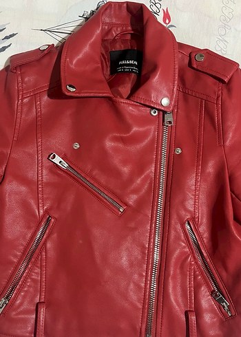 Kırmızı Deri Biker Ceket - Görsel 5