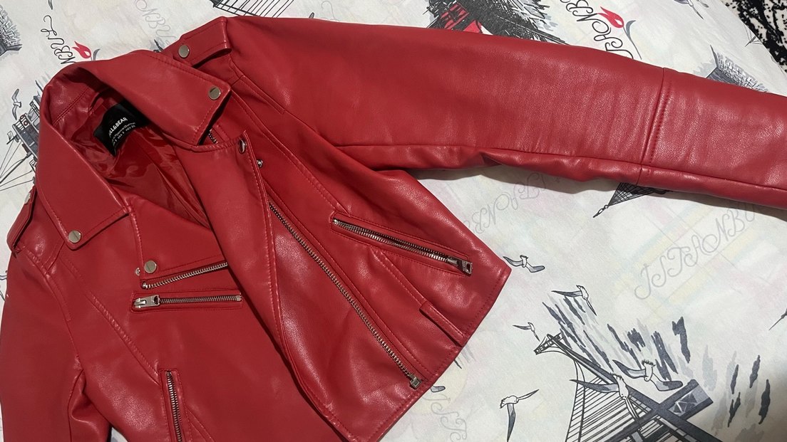 Kırmızı Deri Biker Ceket - Görsel 2