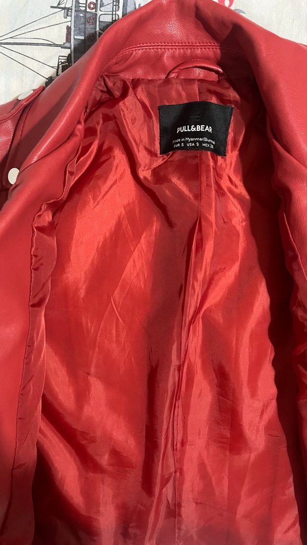 Kırmızı Deri Biker Ceket - Görsel 4