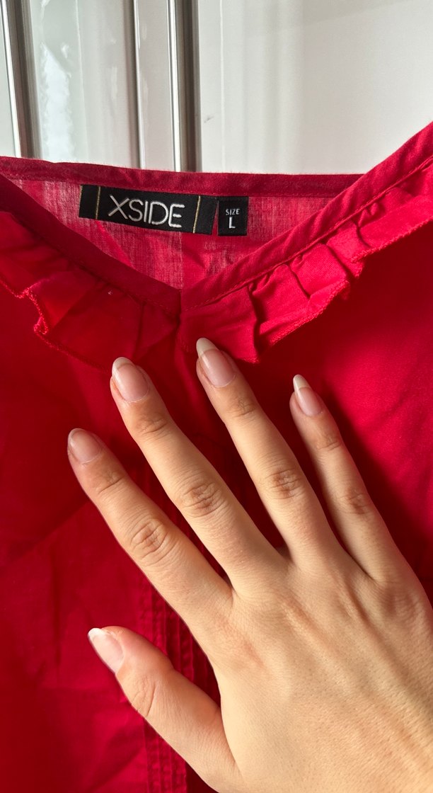 Kırmızı Volanlı yazlık askılı bluz - Görsel 4