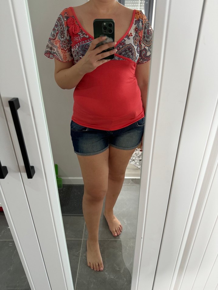 Şifon Detaylı bohem V Yaka mercan renkli Bluz - Görsel 2