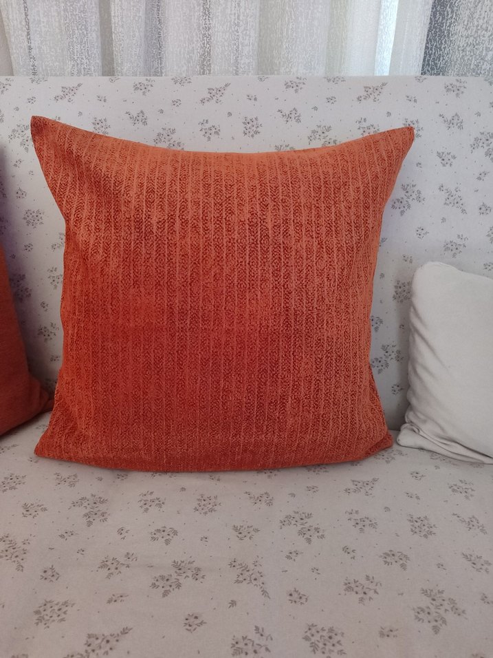 2 adet Modern Düz Turuncu Kırlent kılıfı. - Görsel 3