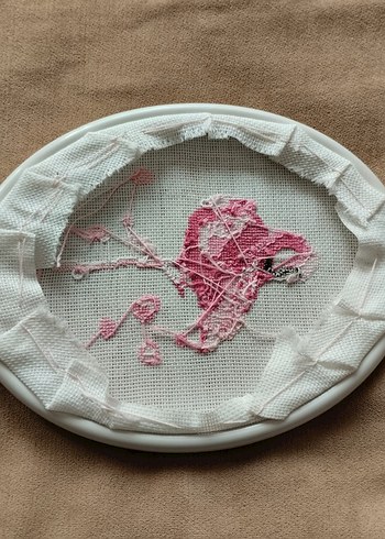 El işleme Pembe Flamingo Nakışlı Oval Çerçeve - Görsel 3