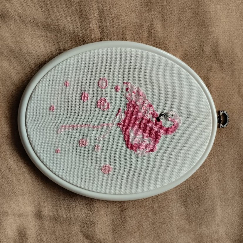 El işleme Pembe Flamingo Nakışlı Oval Çerçeve - Görsel 2