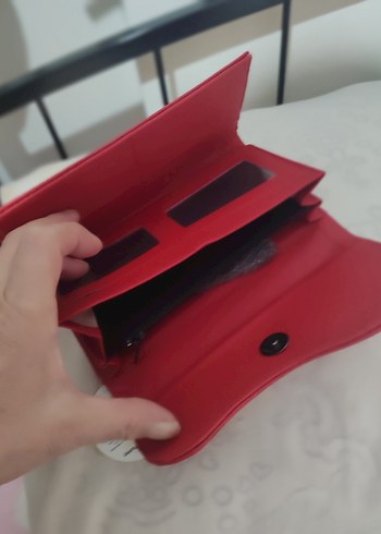 etiketli sıfır ürün. Kırmızı Deri Kadın Portföy Cüzdan - Görsel 3