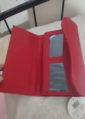 etiketli sıfır ürün. Kırmızı Deri Kadın Portföy Cüzdan - Görsel 2