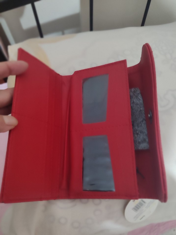 etiketli sıfır ürün. Kırmızı Deri Kadın Portföy Cüzdan - Görsel 4