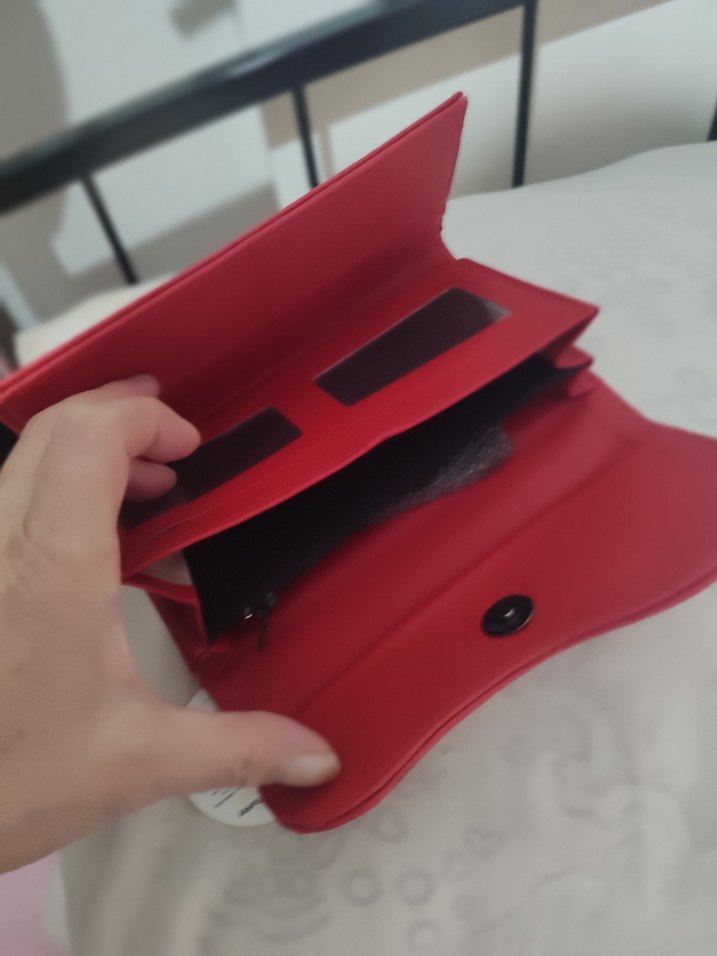 etiketli sıfır ürün. Kırmızı Deri Kadın Portföy Cüzdan - Görsel 3