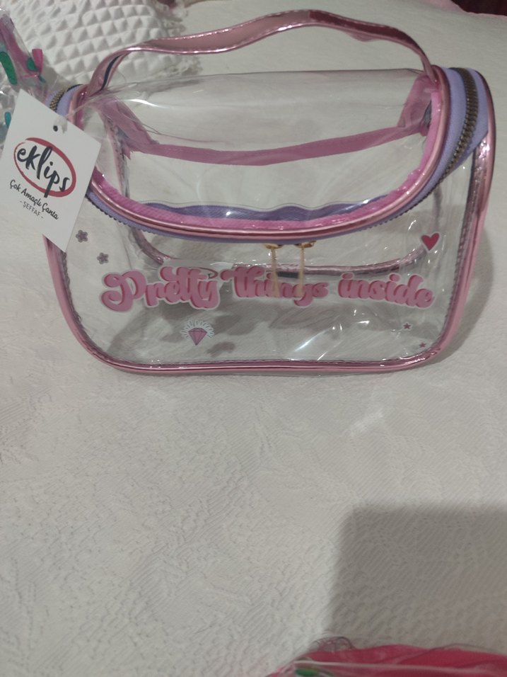 Şeffaf Pembe Fermuarlı Kadın Makyaj Çantası - Görsel 2