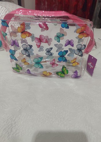 Renkli Kelebek Desenli Kadın Makyaj Çantası - Görsel 2