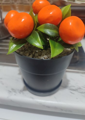 Turuncu Yapay Meyveli Dekoratif Saksı - Görsel 2