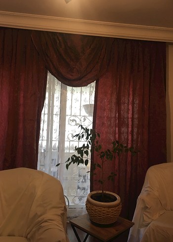 Bordo Parlak Düz Fon Perde 3 parça. En 250 cm her biri - Görsel 2